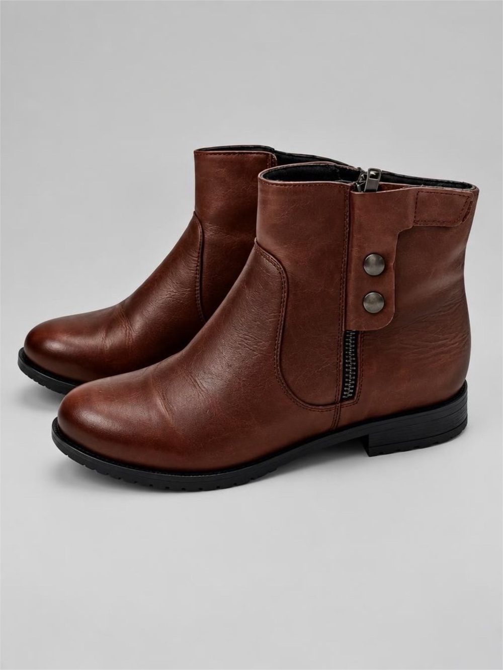 Women's Brown Italian Leather Ankle Booties with Side Zip